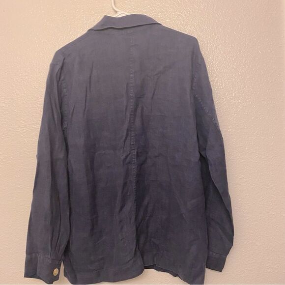 Chicos vintage Navy blue 100% linen Long sleeve button up collared shirt-1/M - Picture 2 of 7